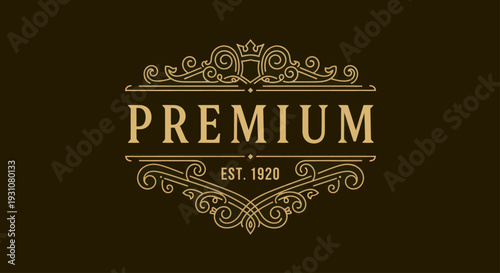 Elegant Vintage Premium Label with Ornate Gold Flourishes and Text.