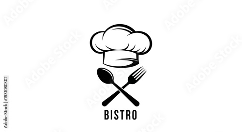Classic bistro emblem with chef's toque and crossed cutlery for culinary branding