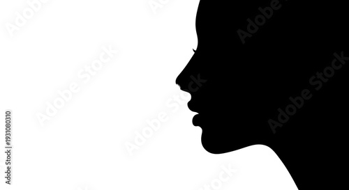Elegant profile outline of a female head in sharp black and white contrast for design and identity