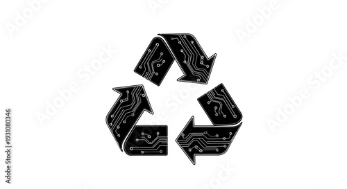 Innovative digital recycling symbol representing sustainable electronic waste management and