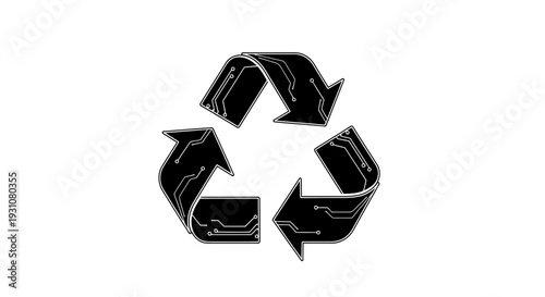 A minimalist digital recycling emblem symbolizing electronic waste management and ecological