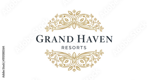 Grand Haven Resorts elegant logo with ornate golden frame.