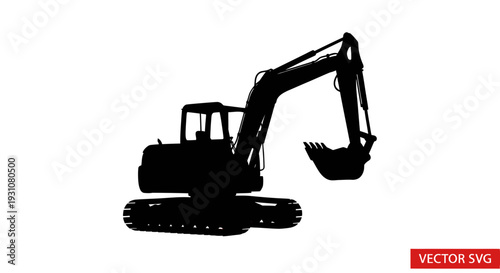 Silhouette of an excavator construction machine on a white background