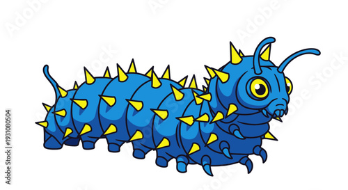 Spiky Blue Caterpillar Cartoon