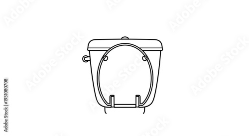 Minimalist black line art illustration of a modern toilet or commode cistern front view on white