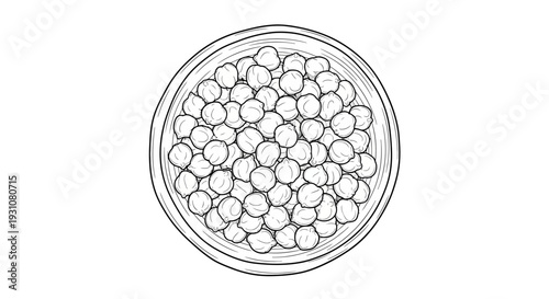 Detailed line art illustration of a bowl filled with wholesome chickpeas, ideal for culinary themes
