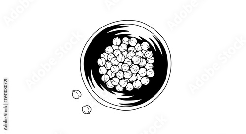 Minimalist monochrome line art featuring a bowl of wholesome chickpeas for culinary visuals