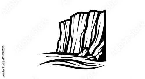 Monochromatic illustration of rugged coastal cliffs meeting dynamic ocean waves a graphic natural