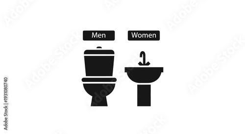 Universal gender-specific restroom symbols with a toilet for men and a sink for women indicating