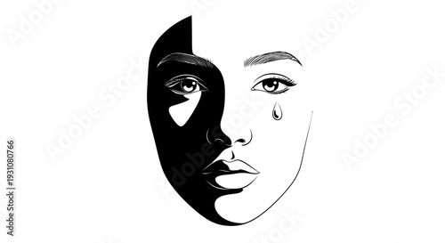 Emotional duality: a monochrome portrait capturing a profound moment of reflection and inner