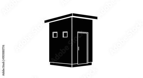 Minimalist black silhouette illustration of a simple utility building or guardhouse structure on