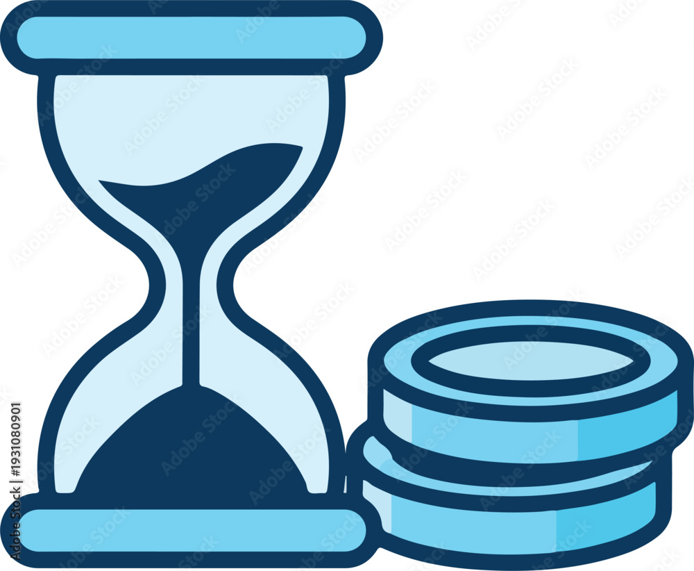 Fototapeta premium Time Is Money Concept Hourglass and Stack of Coins Icon