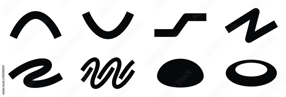 Fototapeta premium Abstract shapes collection set, curves, zigzags, and circles elements graphic design art