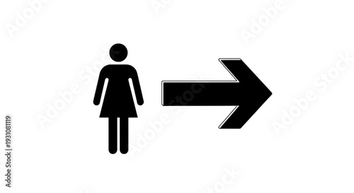 Clear directional sign for women's facilities featuring a universal female symbol guiding the way