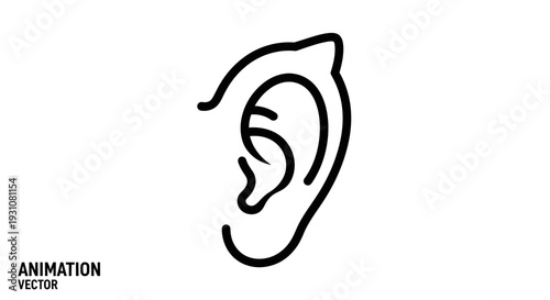 Minimalist Human Ear Line Art Vector for Auditory Perception and Sensing Sound Concept