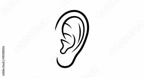Minimalist black outline drawing of a human ear depicting the complex structure of the auditory