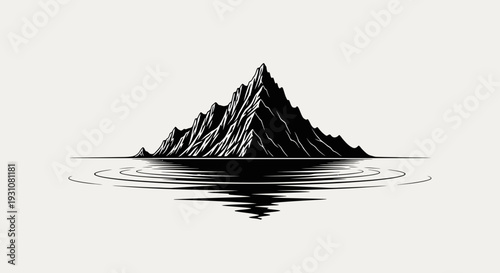 Striking minimalist mountain range reflection in tranquil waters, a serene natural landscape