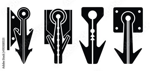 Anchor Symbols Vector Set, Arrowhead Design Elements, Isolated Black, Modern Arrow Shapes for Nautical Theme Decor