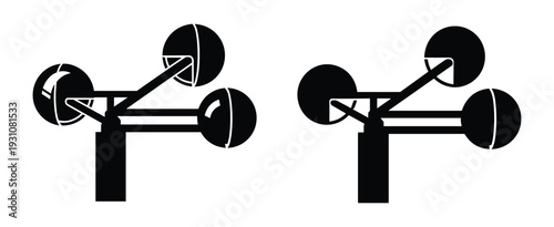 Anemometer cup vectors, weather instrument wind speed measurement design and meteorological station symbol elements