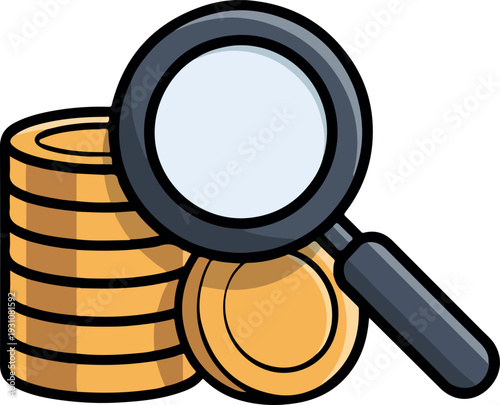 Financial Analysis Magnifying Gold Coins Icon