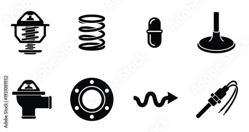 Automotive engine parts vector icon set, engine component, automotive repair tools and parts