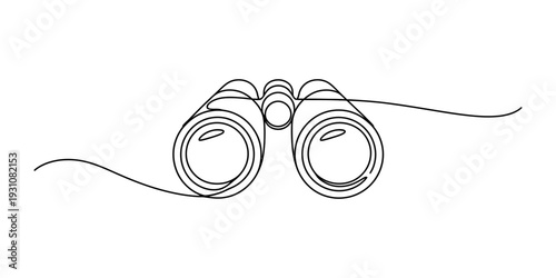 A minimalist continuous line drawing of a pair of binoculars on a white background Vector, illustration