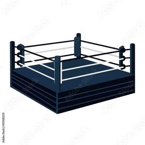 Empty Boxing Ring with Ropes and Corner Posts Isolated on White Background