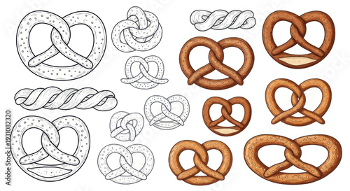 Assorted Pretzel Shapes: Baked, Drawn, Twists, and Knots
