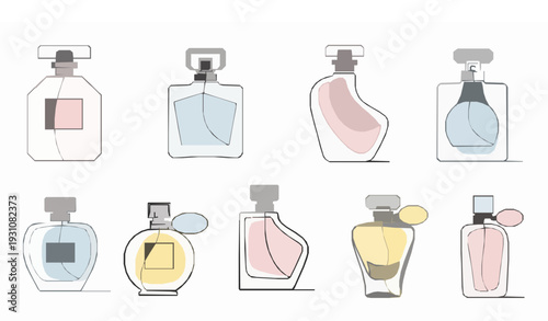 Minimal perfume bottle line art vector set