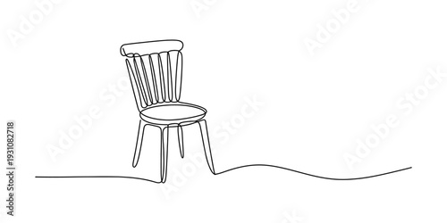 Simple one line drawing of a classic wooden chair on a white background minimalist art. Vector, illustration