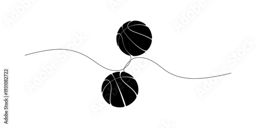 Minimalist illustration of two black basketball silhouettes separated by a dashed wave line Vector, illustration
