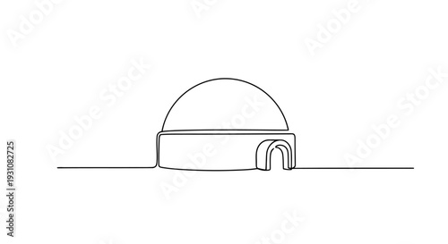 Planetarium Dome One-Line Icon, Single Continuous Bold Monoline with Entrance Notch