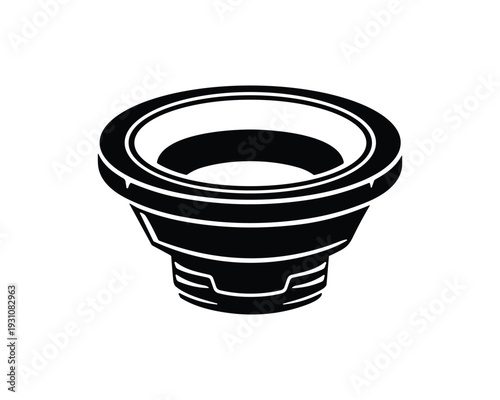 Black speaker vector illustration, woofer, audio equipment design, sound system component in modern style
