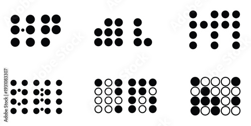 Braille representation of numbers and alphabets with black and white dots, Braille alphabet learning system for visually impaired