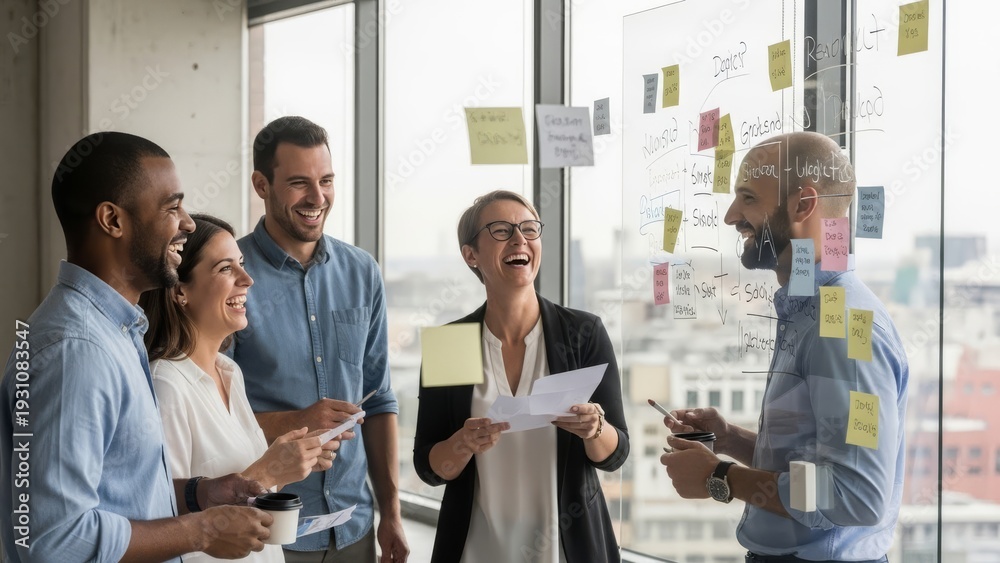 Obraz premium Team Collaboration in Modern Office During Creative Brainstorming Session