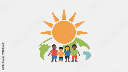 Diverse children globe sun illustration
