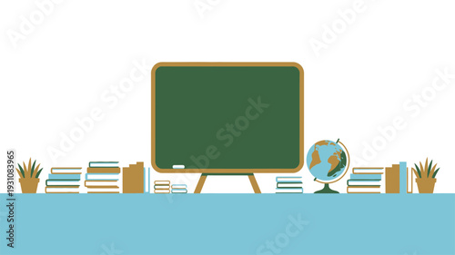 Education classroom blackboard globe books