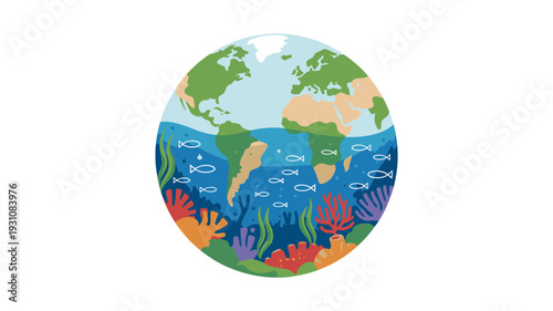 Earth globe showing ocean ecosystem