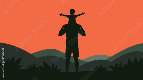 Father child shoulders sunset