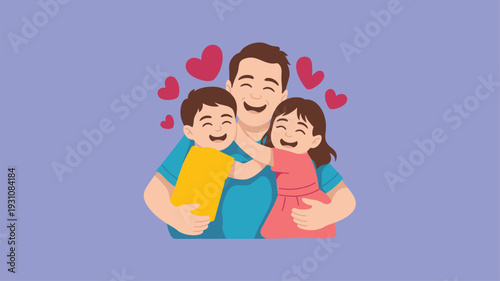 Father embracing children hearts love
