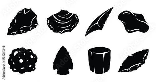 Collection of Stone Tools and Arrowhead Artifacts Vector Illustration, Various Shaped and Sized Stone Age Tools