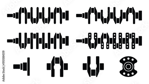 Crankshaft vector illustrations, automotive engine crankshaft set of different designs, engine components and mechanics designs