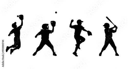 Dynamic silhouettes of baseball players in action capturing the excitement of the game with a pitcher throwing batter