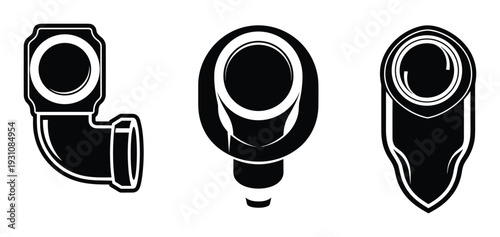 Drain pipes black and white plumbing vector illustration for construction or renovation projects.