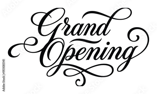 Elegant black Grand Opening script lettering design isolated for event promotions and business announcements