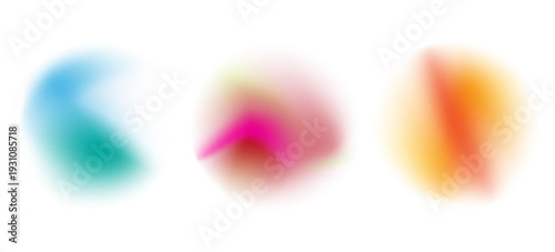 Set color circle gradient noise gradation. Abstract colorful watercolor blur mesh on isolated transparent background. Circle shape png.