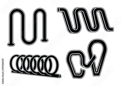 Four variations of the metal bike racks designs, geometric, black and white line art illustration