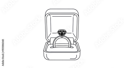 Diamond Engagement Ring in Open Box Line Art