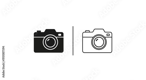 Camera icon comparison black and white line art illustration Vector