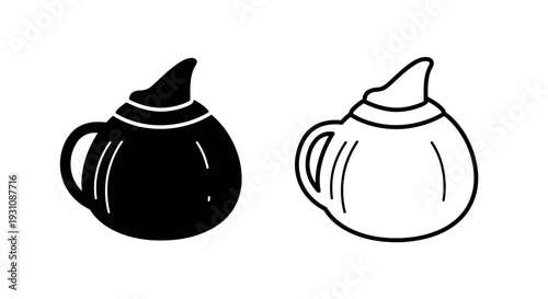 Black and white illustration of two ceramic witch cauldrons side Vector